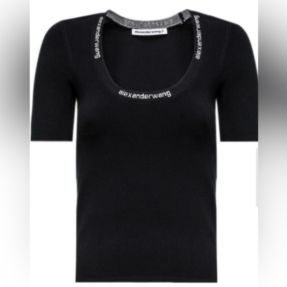 Logo trim swoop-neck T-shirt